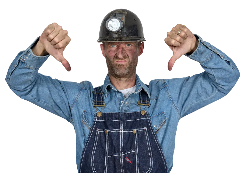 Sylvain the miner giving two thumbs down