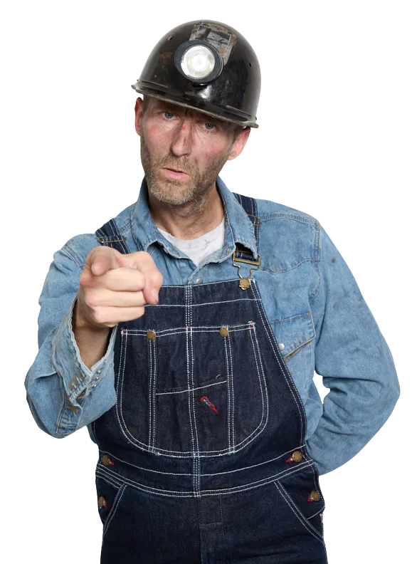 Sylvain the miner pointing at you